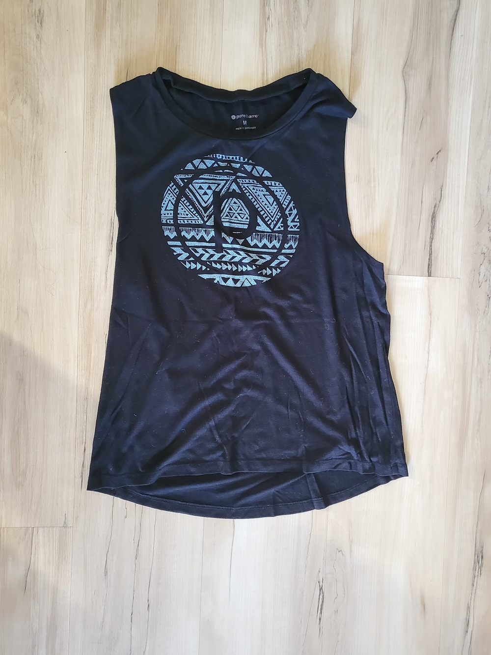 Pure Barre Black Tank with Tribal Graphic